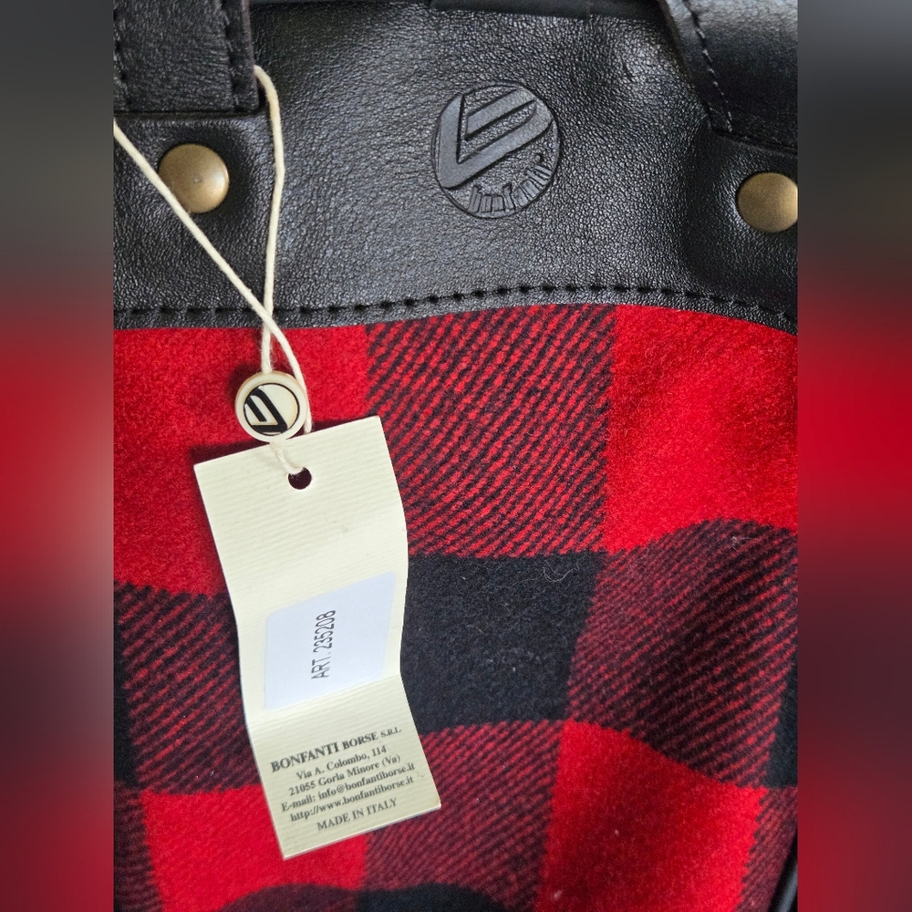 Bonfanti Borse Buffalo Plaid Wool Real Leather Horse Equestrian Boot Bag-NWT's - Picture 3 of 8